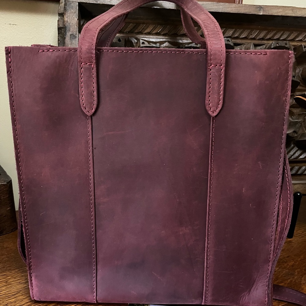 Portland Leather Goods Merlot N/S Large Lola Leather Crossbody Tote - Picture 2 of 4